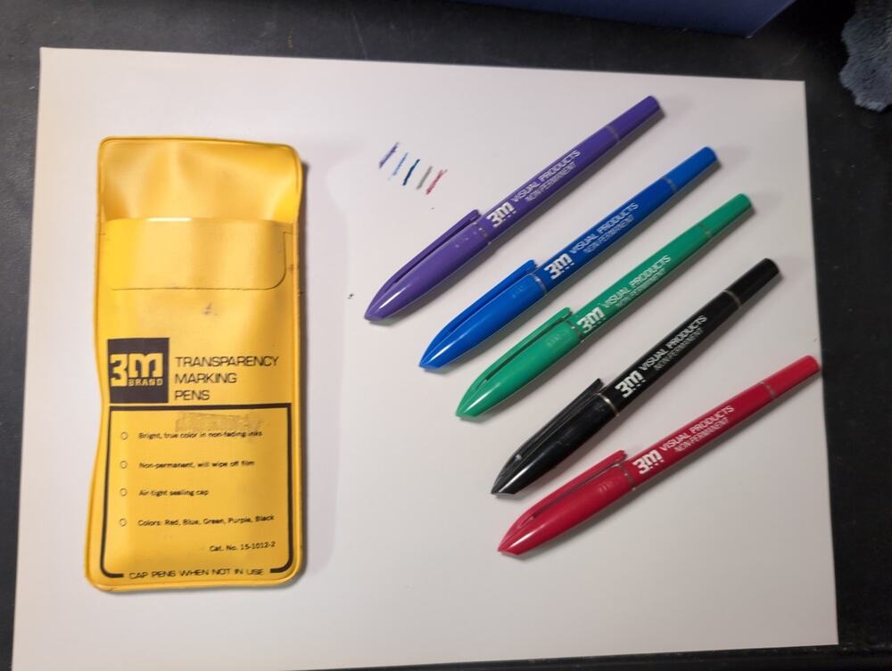 Vintage 3M Brand Transparency Marking Pens Set Non-Permanent 5 Colors Yellow...